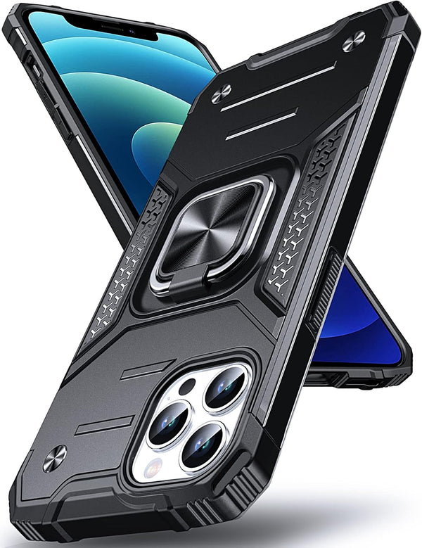 Anqrp iPhone 12 & 12 Pro Case, Military Grade Protective Cover with Enhanced Metal Ring Kickstand, Black