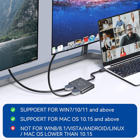 USB to HDMI Adapter for 2 Monitors, USB3.0 to Dual HDMI Adapter for 3 Monitors, External Video & Graphics
