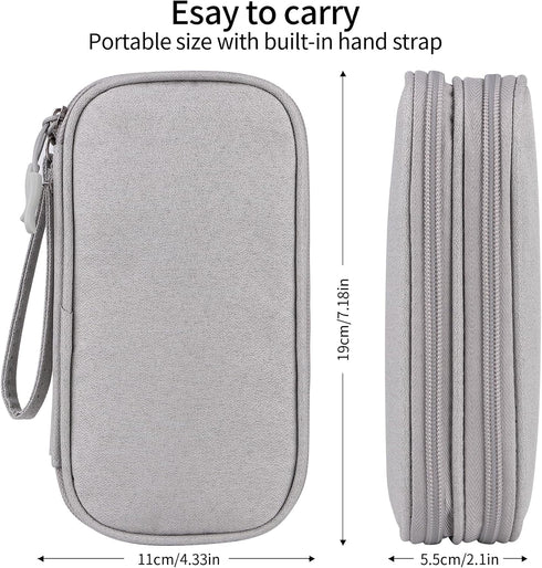 JIAKAI Travel Cable Organizer, Double Layer Electronics Accessories Organizer Bag for Cable, Charger, Phone - Grey