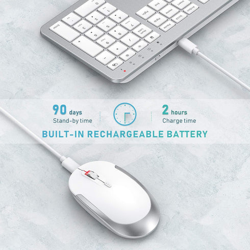 Seenda Rechargeable Wireless Keyboard Mouse Combo, Full Size Cordless Keyboard & Mouse Set, Ultra Thin Quiet, Silver