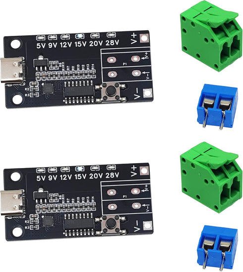 Euogeudel 2PCS USB-C PD3.0/3.1 QC Trigger Module Female Input 5V 9V 12V 15V