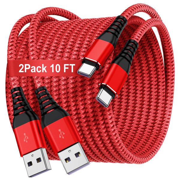USB C Type C Cable 10FT, Nylon Braided Fast Charging 3A Quick Charger Cord for iPhone 15 Samsung Galaxy S20 S10 S9