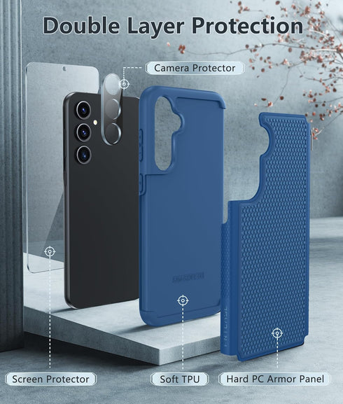FNTCASE Samsung Galaxy S23-FE Case: Rugged Dual Layer Heavy Duty, Military Grade Shockproof, 6.4" Blue, Non-Slip