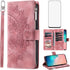 Asuwish Wallet Case for Samsung Galaxy S10e - Mandala Flower, Zipper Slot, Tempered Glass Protector, Rose Gold.