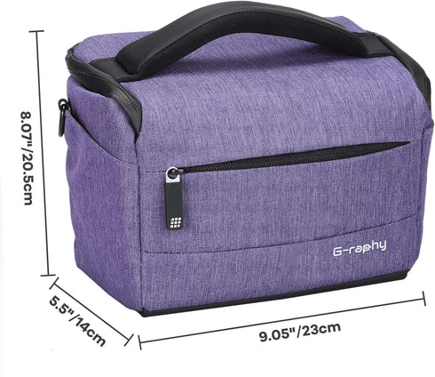 G-raphy Waterproof Camera Bag, DSLR SLR Messenger Bag with Pu Leather Handle for Photography Accessories (Purple)