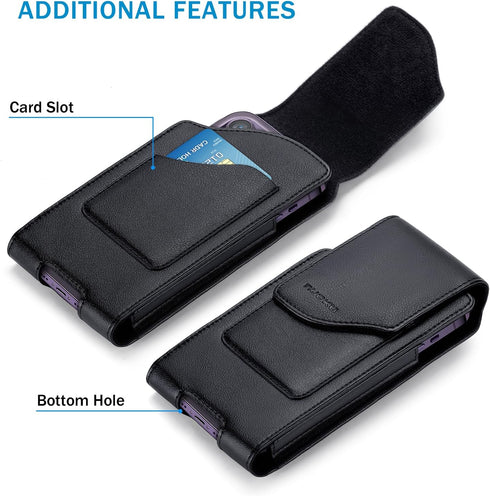 Belt Holster for iPhone 15 14 13 12 11 Pro Max, 15/14 Plus, XS Max, Samsung Galaxy S23+ A54 A53 A52, with Card Slot