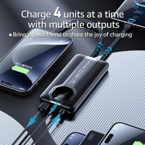 Power Bank, 20000mAh PD 22.5W Portable Charger with 4 Built-in Output Channels, 2 Output Cables, QC3.0 Fast Charging