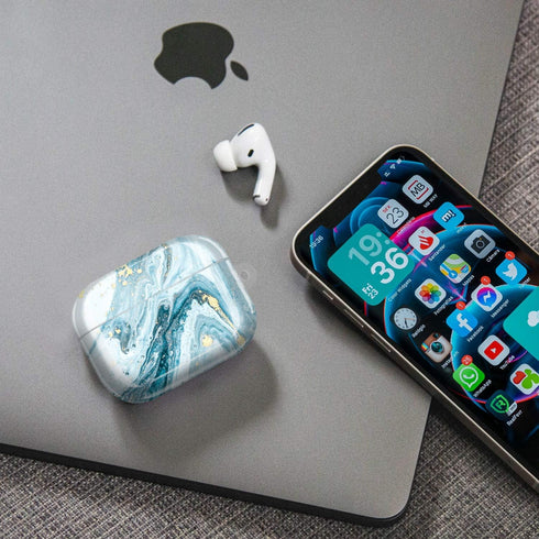 JIAXIUFEN Compatible with AirPods Pro 2019 / Airpods Pro 2nd Generation Case Cover, Gold Sparkle Glitter Marble Design,