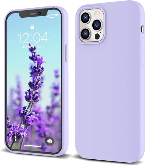 IceSword iPhone 12 Pro Max Case, Lavender Purple Liquid Silicone Shockproof Cover, 6.7" Soft Microfiber Lining