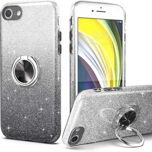 iPhone SE 2020 Case Glitter, Slim Sparkly Cover with 360° Ring Holder Kickstand for iPhone 8/7/SE 2020/SE 3