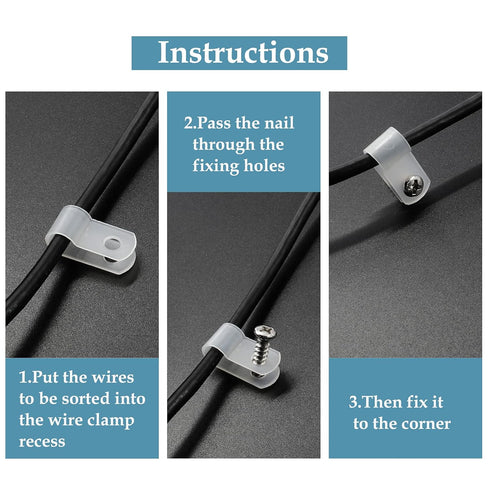 100 Pcs 3/8 Inch R-Type Clip Clamp, Nylon P-Type Mounting Clips, Wire Management with Stainless Steel Screws
