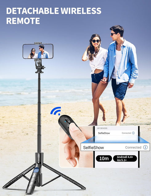SelfieShow 71" 17/16/15/14/13/Android/Camera Aluminum Phone Tripod, Travel Tripods for iPhone with Remote, Extendable