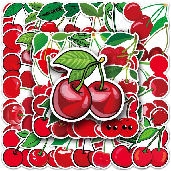 50pcs Cherry Stickers Vinyl Red Fruits Stickers for Water Bottle, Laptop, Skateboard, Cute Waterproof Aesthetic Decals