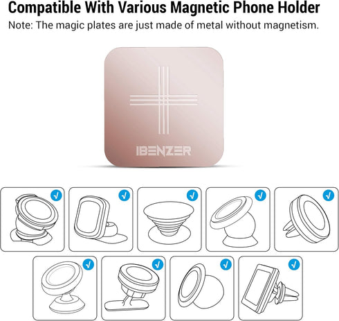 iBenzer MagOn Car Magnet Metal Plate for Magnetic Mount - 2 Pack, Rose Gold, for Phone Holder