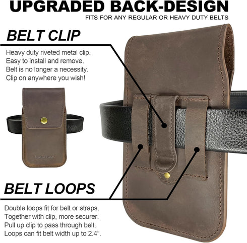 Leather Phone Pouch for Belt, Large Phone Holster for Men, S23 Ultra Belt Clip Holder, iPhone 14 Pro Max Case,