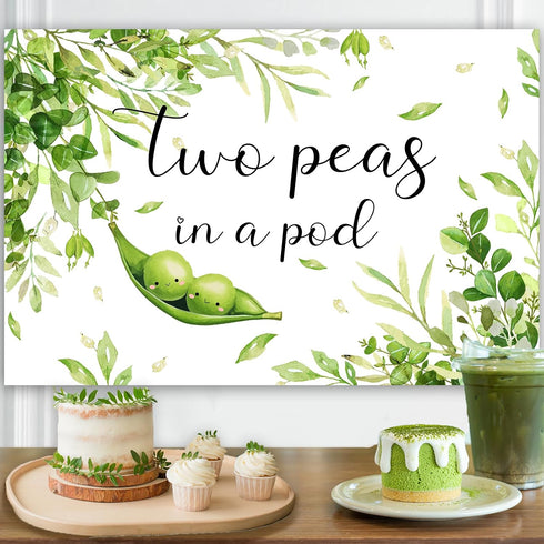 Diartpaint 3x5ft Two Peas in a Pod Twins Baby Shower Backdrop, Greenery Oh Babies Photography Background, Sweet Peas