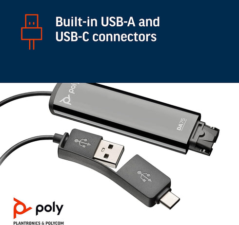 Poly DA75 USB-A/USB-C Digital Adapter - Works with Poly Call Center Quick Disconnect Headsets, Avaya, Genesys, Cisco