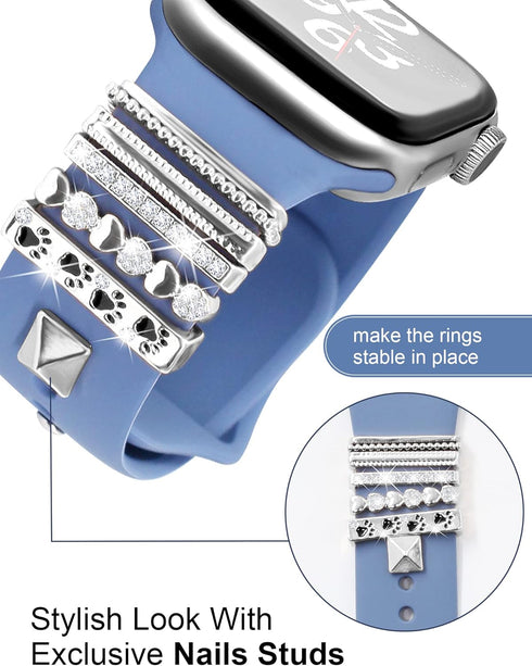 JR.DM 13 Pieces Silver Watch Band Charms - Decorative Rings Loops & Classic Clasp for Apple Watch Accessories