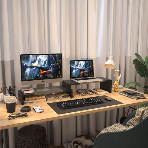 WESTREE Dual Monitor Stand Riser - 2 Shelf Computer Monitor Stand with Adjustable Length and Angle for Desktop Organizer