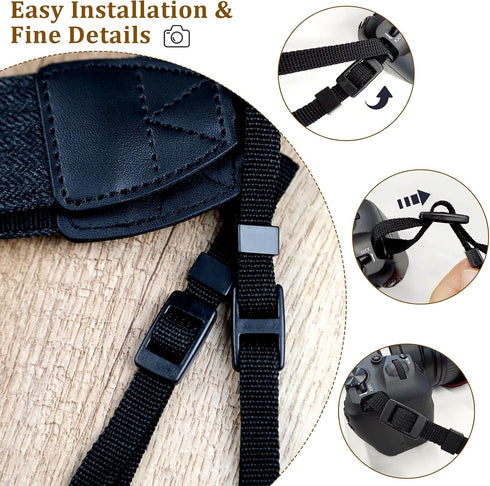 Brvlsoc Black Canvas Camera Neck & Shoulder Strap with Quick Release Buckles Adjustable Cotton Webbing for DSLR and SLR