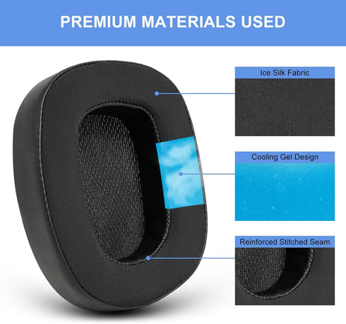 Replacement Ear Pads for Logitech G533 G633 G935, Cooling Gel Ear Cushions for Gaming Headphones (Black)