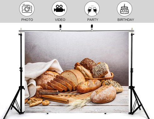 KeyWork 9x6ft Artisan Bread Assortment Backdrop Fresh Bakery Photography Background for Party Food Themed Gathering