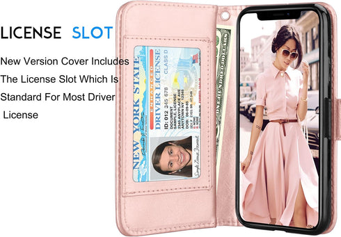 Tekcoo Luxury Wallet Case for iPhone Xs/iPhone X, Rose Gold PU Leather Flip Cover with Detachable Magnetic Hard Case
