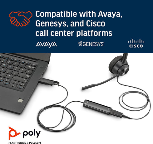 Poly DA75 USB-A/USB-C Digital Adapter - Works with Poly Call Center Quick Disconnect Headsets, Avaya, Genesys, Cisco