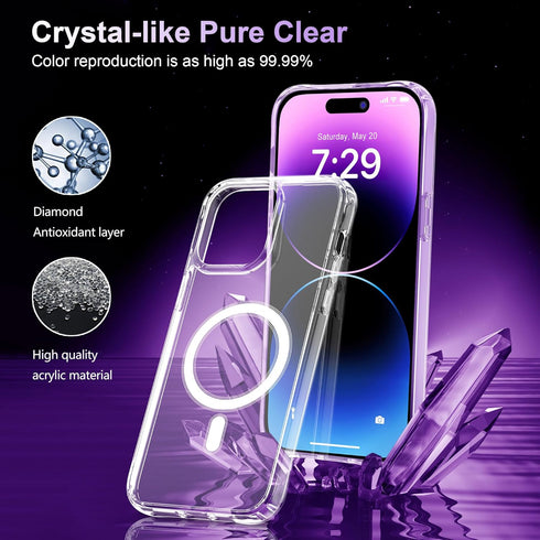 for iPhone 14 Pro Max (5 in 1) MagSafe Shockproof Anti-Drop Cover Case with Anti-Spy Glass Screen Protector, Camera Lens Protector, and Clean Kits - Complete Protection Bundle Clear