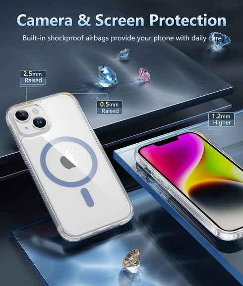FNTCASE Clear Phone Case for iPhone 14: iPhone 13 Magnetic Military Grade Drop Protection Anti Yellowing Rugged