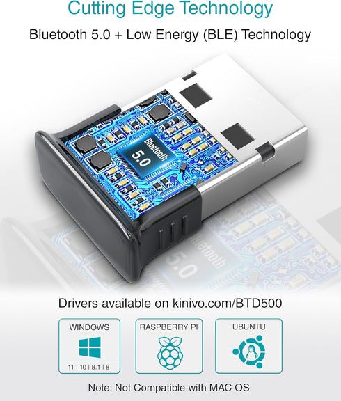 Kinivo USB Bluetooth Adapter for PC BTD500, Wireless Dongle Receiver for Windows 11/10/8.1/8