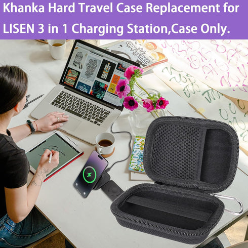khanka Hard Travel Case for LISEN 3 in 1 Charging Station, Travel Wireless Charging Station Case Only, Black