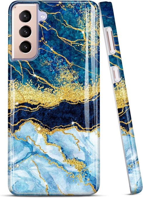 JIAXIUFEN Galaxy S21 Case, Gold Sparkle Glitter Marble Slim Shockproof TPU Cover for Samsung Galaxy S21 5G
