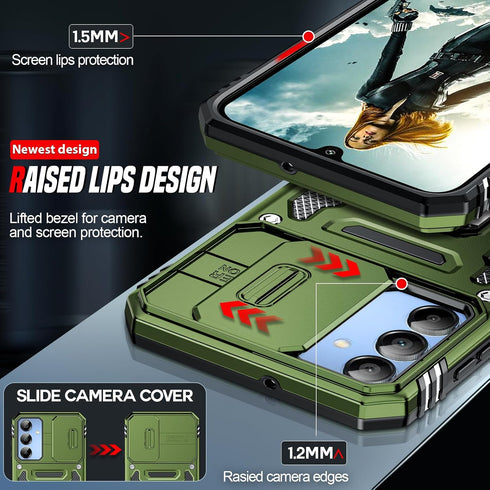 LeYi Samsung Galaxy A15-5G Case with Screen Protector, Magnetic Kickstand, Shockproof Kickstand Capa Celular, Olive