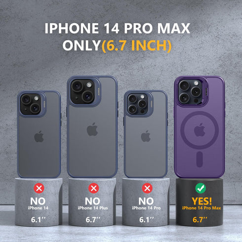Magnetic Deep Purple Case for iPhone 14 Pro Max, Built-in Camera Stash, Compatible with MagSafe, Skin Feeling Protection
