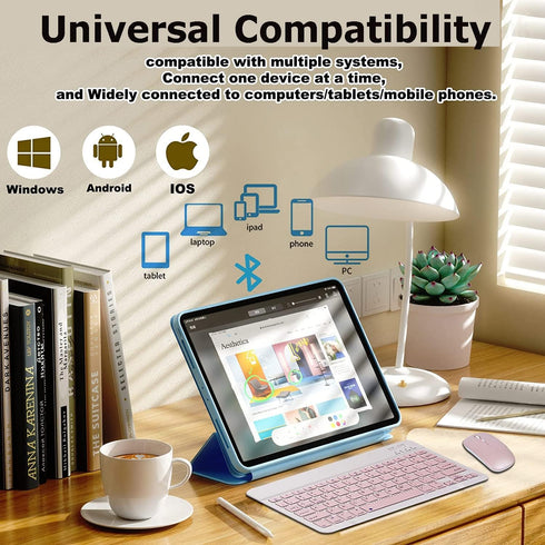 Bluetooth Wireless Keyboard and Mouse Combo, Ultra-Slim Ergonomic Small Rechargeable Bluetooth Keyboard Mouse Set for