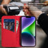 VISOUL 15 15(6.1-inch)(Black+Red) Folio Case Compatible with iPhone Wallet Case with Card Holder, Pebbled Real Leather