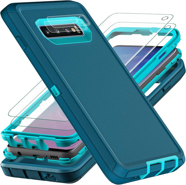 Samsung Galaxy S10 Case with 2Pcs Self Healing TPU Screen Protector & Camera Lens Protector (Blue/Turquoise)