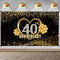 Happy 40th Anniversary Banner Backdrop Decorations, Large Black Gold Wedding Sign Decor for Party Supplies