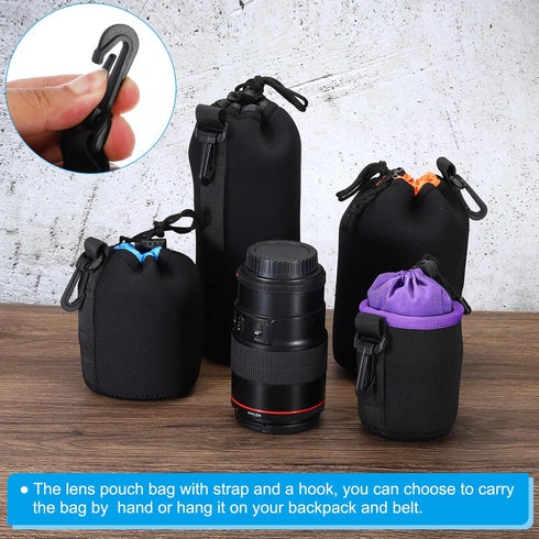 PATIKIL Camera Lens Bag, 3 Pcs 3.1" ID x 3.9" H Drawstring Lens Pouch with Thick Neoprene, Lens Case for DSLR, Black