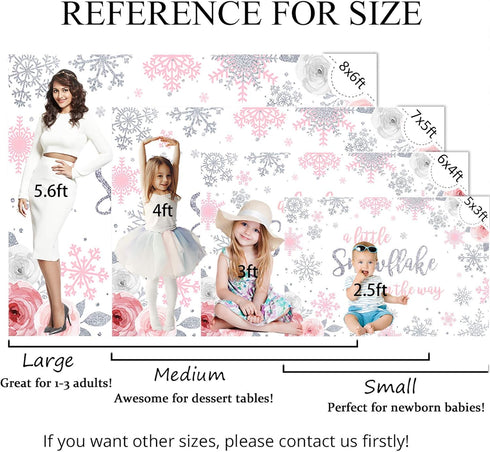 Mocsicka Snowflake Baby Shower Backdrop, Winter Wonderland Photography Background, Pink & Silver Snowflakes