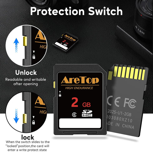 AreTop 2GB, 5 Pack 6 5 Pack 2GB SD Card Class SDHC Memory Card, Full HD Video Secure Digital Cards for Cameras, DSLR