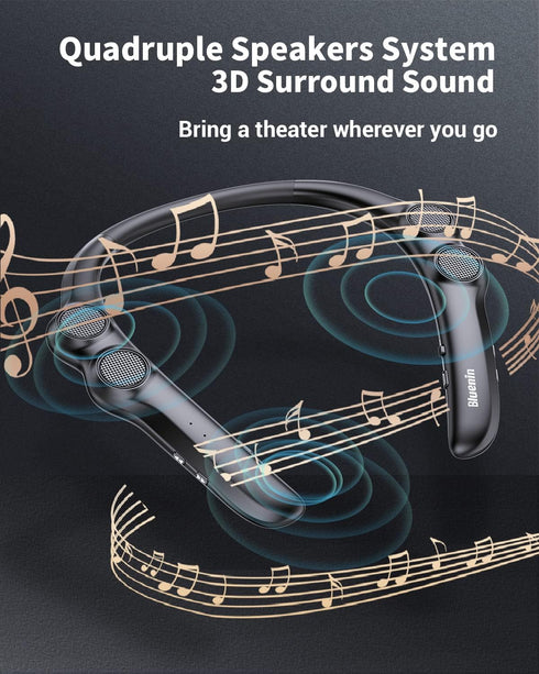 Gardway 78g 3D 12 Neckband Bluetooth Speaker, Wireless Wearable Speaker w/lightest Weight, High Fidelity Stereo Sound