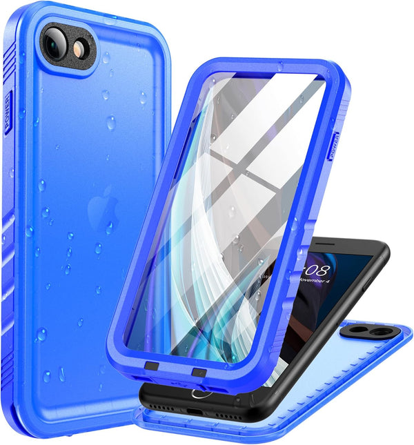 Cozycase Waterproof Case for iPhone SE3/SE2/7/8 - Shockproof Full Body Protection with Built-in Screen Protector (Blue)