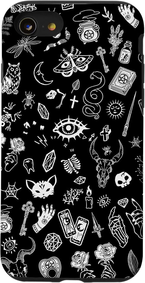iPhone SE (2020) / 7 / 8 Witchy Gothic Black Case, Spiritual Magic Wicca Mystic Witchcraft Design