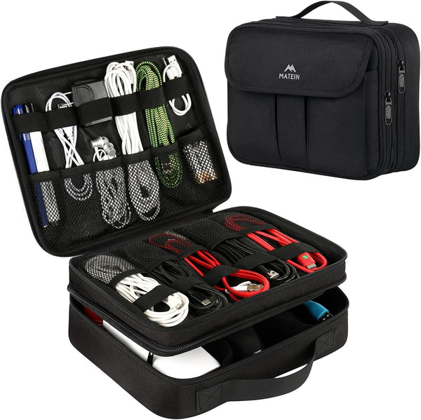 MATEIN Electronics Organizer, Waterproof Travel Electronic Accessories Case, Portable Double Layer Cable Storage Bag
