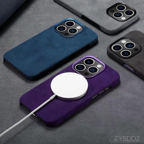 Alcantara Apple iPhone 13 Series Phone Case - Handmade Half Wrap Suede Fabric, Wireless Charging Compatible