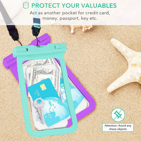 Universal Waterproof Case - 2-Pack IPX8 Phone Lanyard Pouch Dry Bag for iPhone 15 14 13 12 11 Pro Max Plus