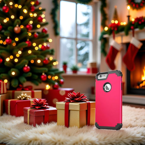 IDweel Case for iPhone 6S Plus with Tempered Glass Screen Protector, 3 in 1 Shockproof Hybrid Cover, Rose Red
