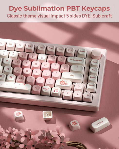 HITIME 60 65 75 100 5 143 Set XVX Pink Cute PBT Keycaps-MOA Keycap, Sakura Love keycap Custom Keyboard Keycaps Percent
